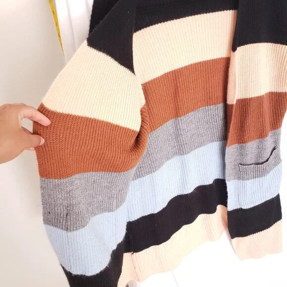 Ecowish Multicolor Colorblock Striped Long Knitted Cardigan Sweater Size L - Picture 10 of 14